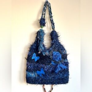 Mixed Yarn Crochet Bag with Floral Accent Hippie Style